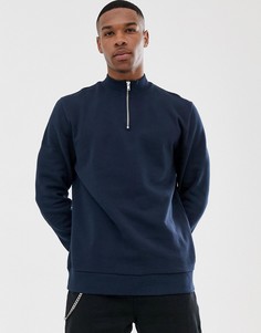 Темно-синий свитшот с короткой молнией ASOS DESIGN