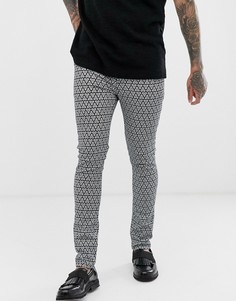 Суперзауженные джинсы с геометрическим принтом ASOS DESIGN-Серый