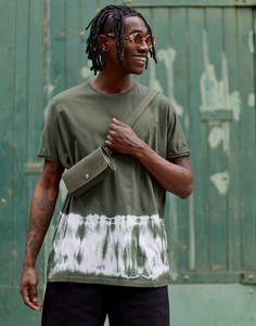 Свободная удлиненная футболка цвета хаки с отворотами на рукавах ASOS DESIGN-Зеленый