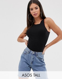 Черный боди с высоким воротом и контрастными строчками ASOS DESIGN Tall