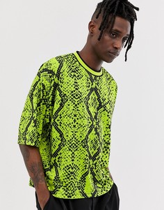 Укороченная oversize-футболка с принтом и отделкой в рубчик ASOS DESIGN-Зеленый