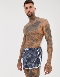 Шорты для плавания со вставками и платочным принтом ASOS DESIGN-Мульти