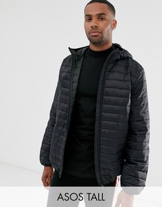 Черная дутая куртка с капюшоном ASOS DESIGN Tall-Черный