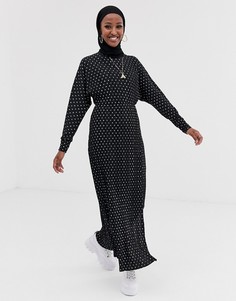 Плиссированное платье макси в горошек ASOS DESIGN-Мульти