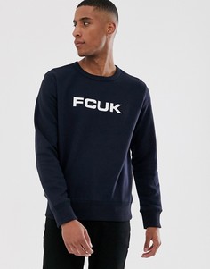 Свитшот с круглым вырезом и логотипом \FCUK\" French Connection-Темно-синий