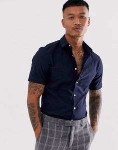 Темно-синяя строгая рубашка приталенного кроя ASOS DESIGN-Темно-синий