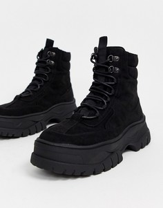 Черные ботинки из искусственного нубука на массивной подошве со шнуровкой ASOS DESIGN-Черный