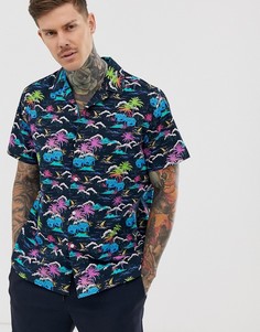 Oversize-рубашка с отложным воротником и пальмовым принтом ASOS DESIGN-Черный