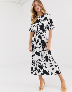 Платье миди с принтом и сборками ASOS DESIGN-Мульти