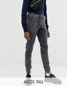 Черные мраморные джинсы-джоггеры узкого кроя ASOS DESIGN Tall-Черный