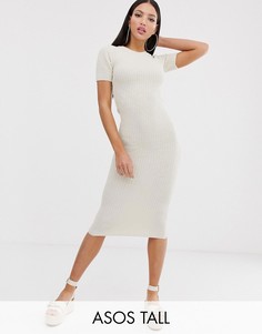 Бежевое трикотажное платье-футболка миди ASOS DESIGN Tall-Светло-бежевый