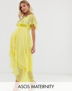 Платье макси с кейпом и отделкой ASOS DESIGN Maternity-Желтый