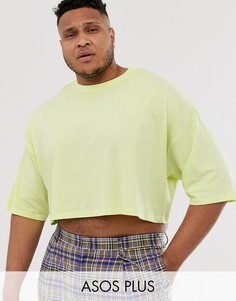 Бледно-желтая укороченная oversize-футболка из органического хлопка ASOS DESIGN Plus-Зеленый