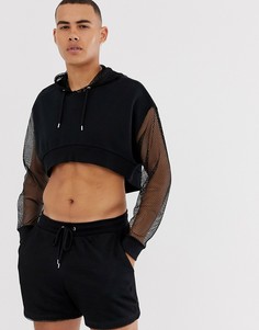 Комбинируемый черный oversize-худи укороченного кроя с сетчатыми рукавами ASOS DESIGN