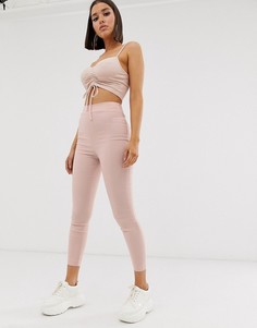 Брюки скинни с завышенной талией ASOS DESIGN-Бежевый