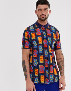 Свободное поло со сплошным абстрактным принтом ASOS DESIGN-Темно-синий
