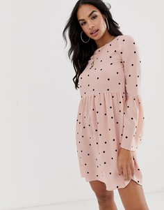 Свободное платье мини в горошек с рукавами клеш ASOS DESIGN-Мульти