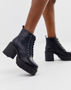 Черные массивные ботинки на каблуке и со шнуровкой Truffle Collection-Черный