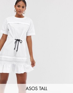 Платье мини с декоративной строчкой и веревочным ремешком ASOS DESIGN Tall-Белый
