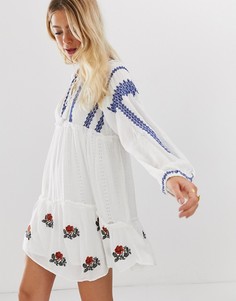 Платье мини с вышивкой Free People - Wild Horses-Белый