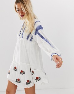 Платье мини с вышивкой Free People - Wild Horses-Белый