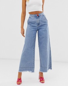 Широкие расклешенные джинсы с необработанными краями Miss Sixty-Синий