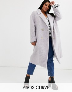 Эффектное пальто сиреневого цвета с оригинальными пуговицами ASOS DESIGN Curve-Фиолетовый