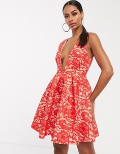 Кружевное короткое приталенное платье с глубоким вырезом Missguided premium-Мульти