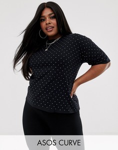 Свободная футболка с переливающимися стразами ASOS DESIGN Curve-Черный