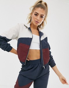 Темно-синяя коротая куртка в стиле колор блок ASOS DESIGN-Темно-синий