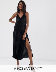 Плиссированное платье макси с перекрученной отделкой ASOS DESIGN Maternity-Черный