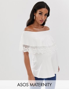 Топ для кормления с открытыми плечами и кружевной отделкой ASOS DESIGN Maternity-Кремовый