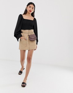 Бежевая юбка в стиле милитари с отделкой на талии Stradivarius STR-Бежевый