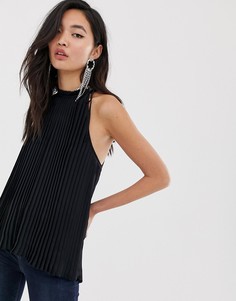 Черный топ с плиссировкой и халтером River Island