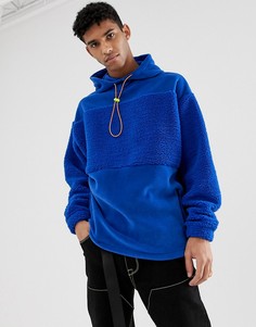 Синий худи свободного кроя из флиса со вставками из искусственной цигейки ASOS DESIGN