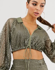 Кроп-топ с пайетками и шнуровкой ASOS DESIGN-Зеленый