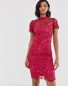 Кружевное платье-футляр премиум-класса с коротким рукавом Paper Dolls-Розовый
