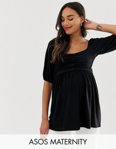 Топ с вырезом сердечком и присборенной отделкой ASOS DESIGN Maternity-Черный