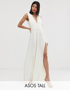 Плиссированное платье макси с кружевными вставками ASOS DESIGN Tall Premium-Белый