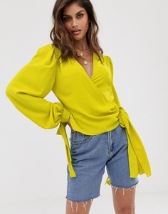 Топ с запахом и завязками на манжетах ASOS DESIGN-Зеленый