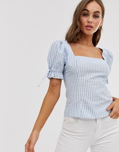 Клетчатый топ с короткими рукавами и квадратным вырезом ASOS DESIGN-Мульти