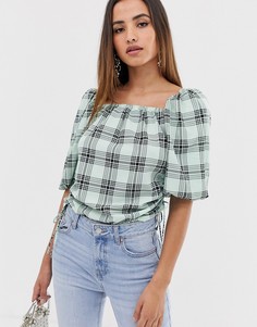 Топ в клетку с объемными рукавами ASOS DESIGN-Мульти