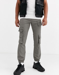 Джоггеры в клетку с карманами карго ASOS DESIGN-Коричневый