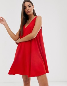 Свободное фактурное платье мини с V-образным вырезом ASOS DESIGN-Красный