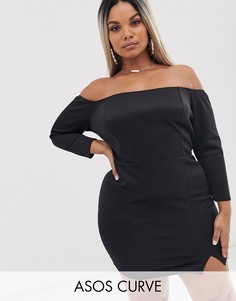 Платье мини с открытыми плечами и длинными рукавами ASOS DESIGN Curve-Черный