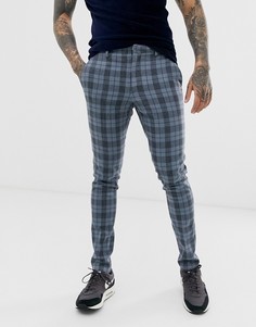 Синие брюки скинни в клетку с добавлением шерсти ASOS DESIGN-Синий