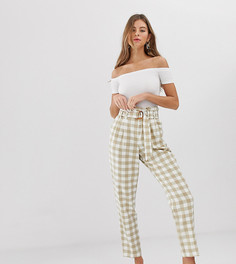 Брюки в клетку с присборенной талией Miss Selfridge-Бежевый