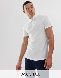Белая эластичная обтягивающая футболка в рубчик с молнией на вороте ASOS DESIGN Tall-Белый