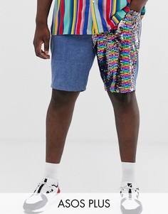 Синие выбеленные облегающие джинсовые шорты со вставками с пайетками ASOS DESIGN Plus-Синий