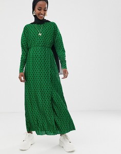 Зеленое плиссированное платье макси в горошек ASOS DESIGN-Мульти